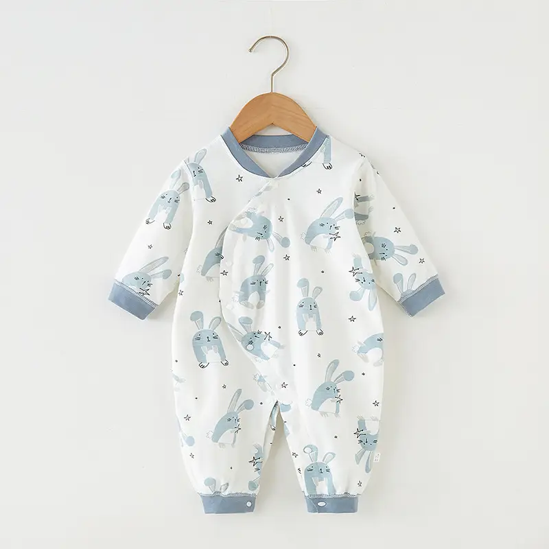 Newborn Pure Cotton Boneless Baby Jumpsuit White Blue 1971