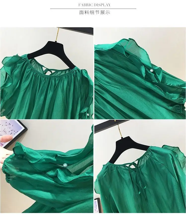 Green Chiffon T-Shirt for Women Summer Wear — feature 2