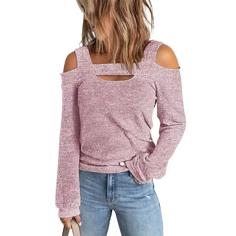 2022 Women's Blue Cold Shoulder Long Sleeve T-Shirt - Image 5