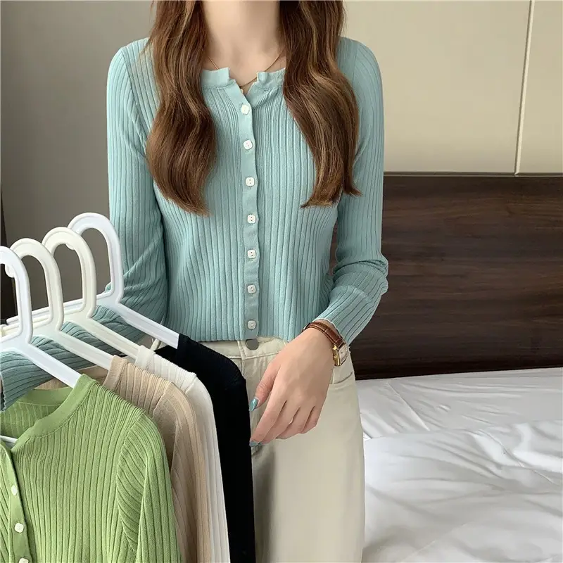 Women's Green Ice Silk Knitted Cardigan Jacket — feature 1