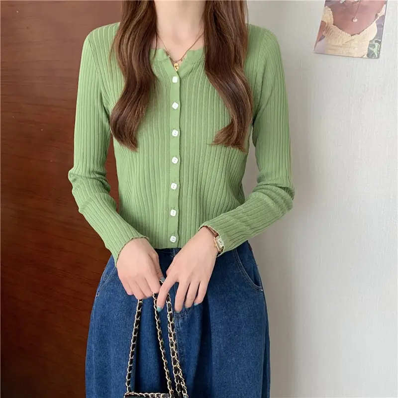 Women's Green Ice Silk Knitted Cardigan Jacket — feature 18