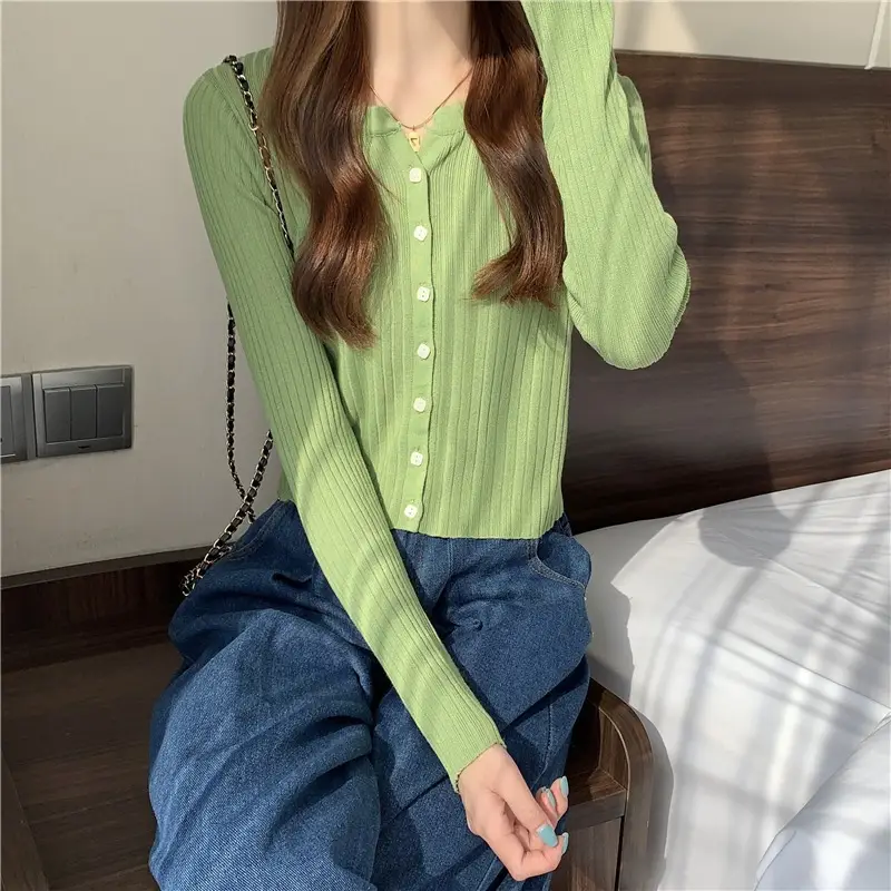 Women's Green Ice Silk Knitted Cardigan Jacket — feature 19