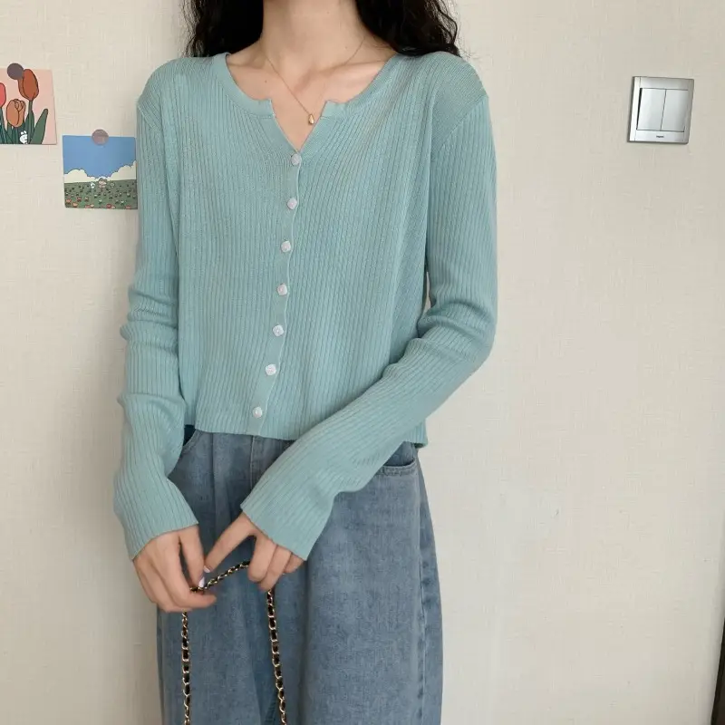 Women's Green Ice Silk Knitted Cardigan Jacket — feature 5