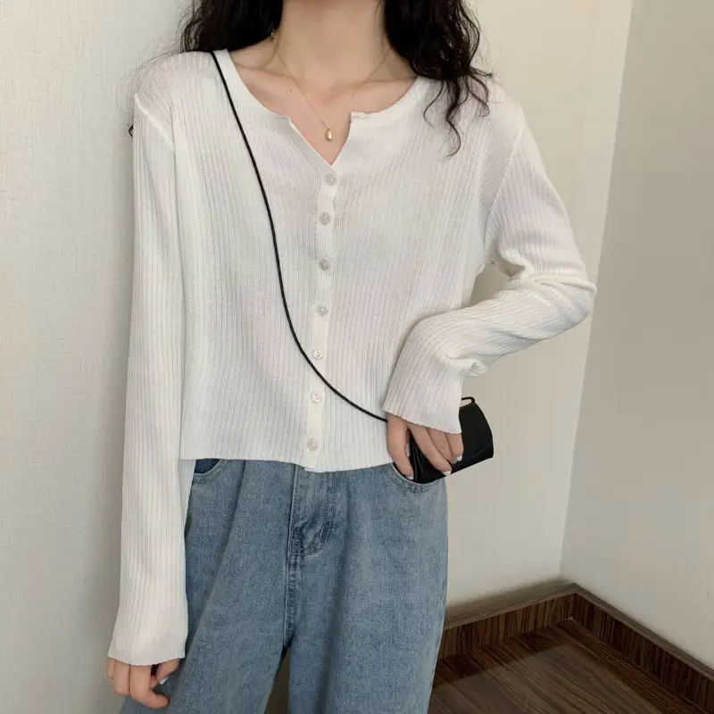 Women's Green Ice Silk Knitted Cardigan Jacket — feature 6