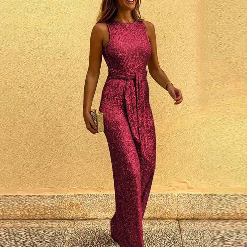 2023 Silver Sequin Point Jumpsuit Women's Crew Neck Sleeveless - Image 8