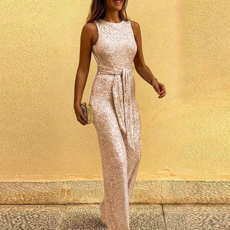 2023 Silver Sequin Point Jumpsuit Women's Crew Neck Sleeveless - Image 5