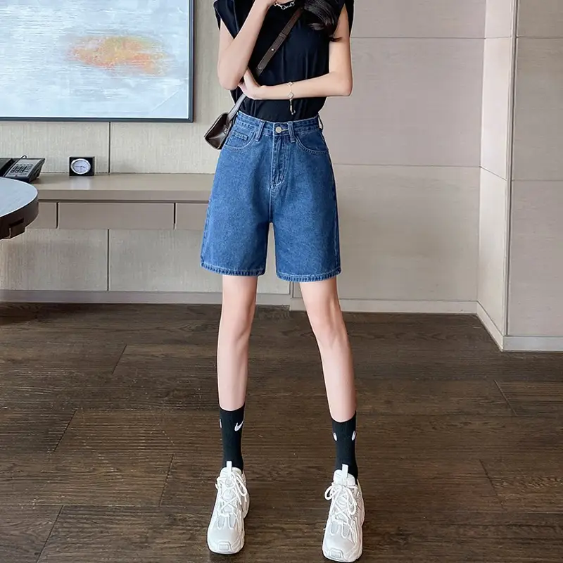 Women Denim Shorts High Waist Blue 2022 Casual - Image 7