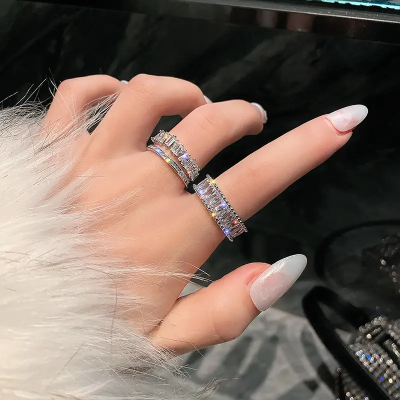 Silver Rhinestone Adjustable Ring for Women - Image 4