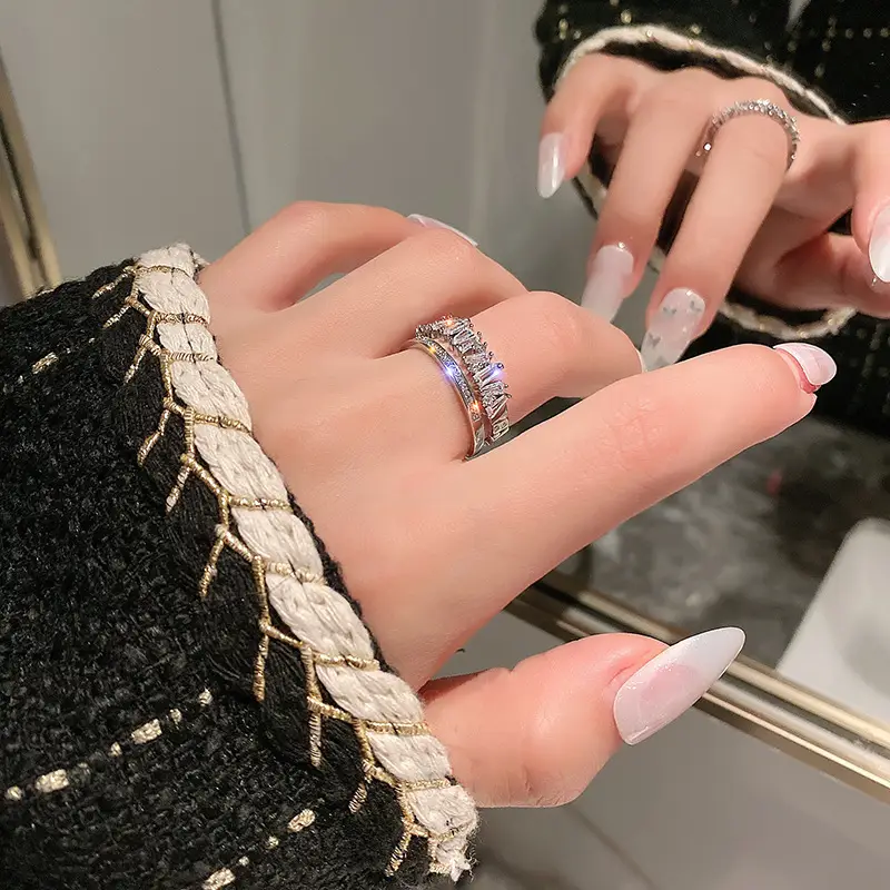 Silver Rhinestone Adjustable Ring for Women - Image 2