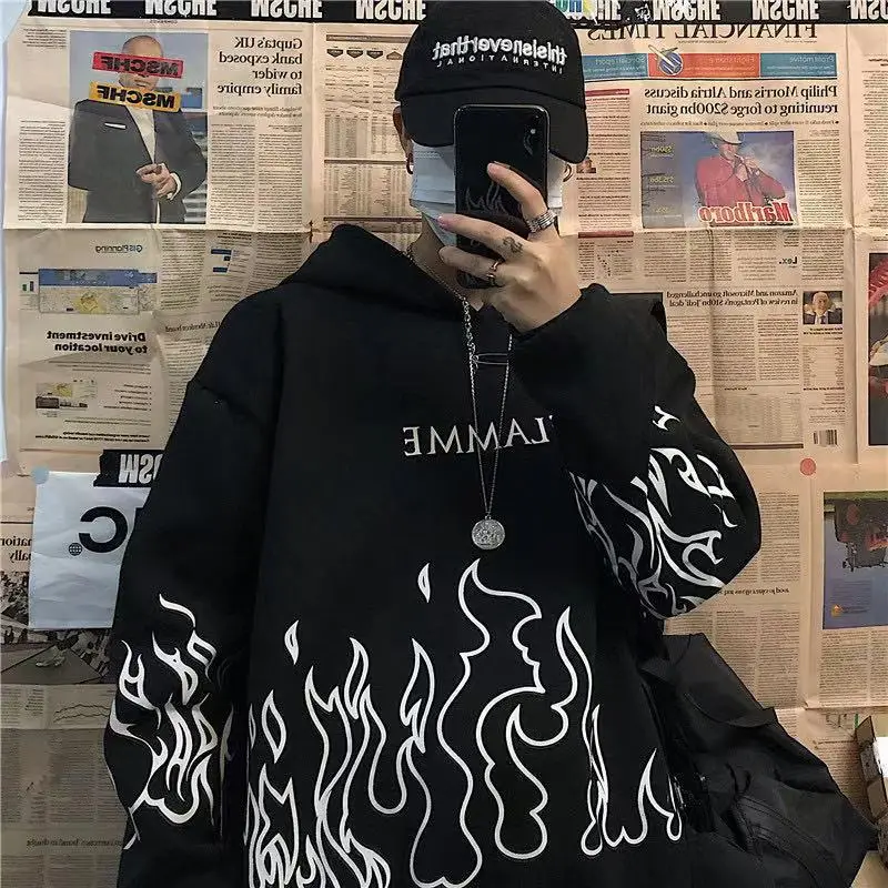 Black Flame Hoodie with Red Graphic Fleece Lined - Image 8