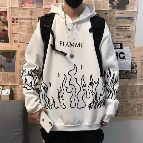Black Flame Hoodie with Red Graphic Fleece Lined - Image 9