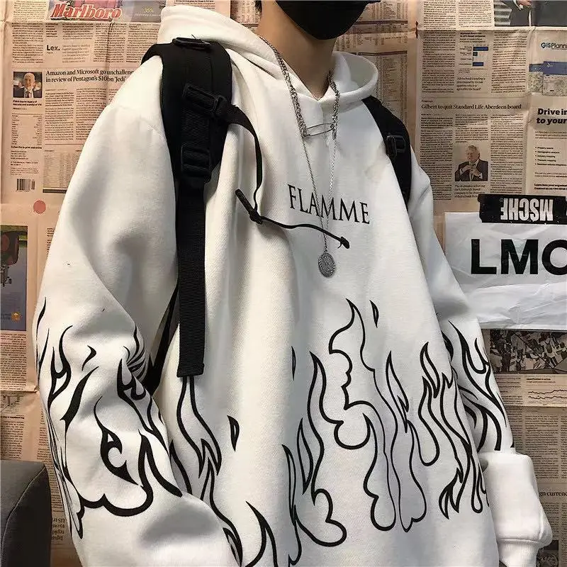 Black Flame Hoodie with Red Graphic Fleece Lined - Image 10