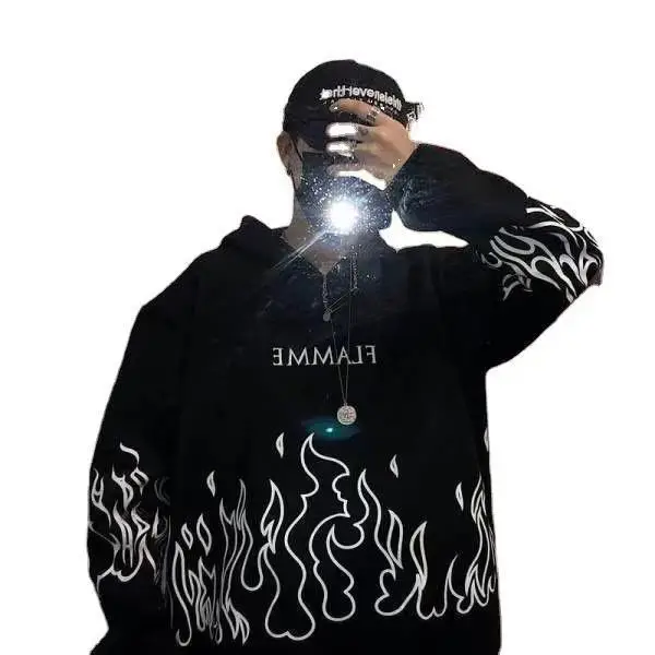 Black Flame Hoodie with Red Graphic Fleece Lined - Image 11