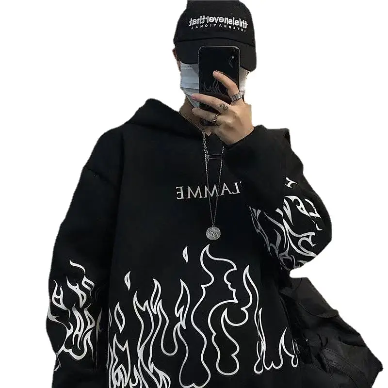Black Flame Hoodie with Red Graphic Fleece Lined - Image 12