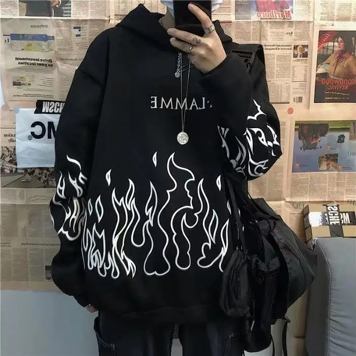 Black Flame Hoodie with Red Graphic Fleece Lined - Image 2