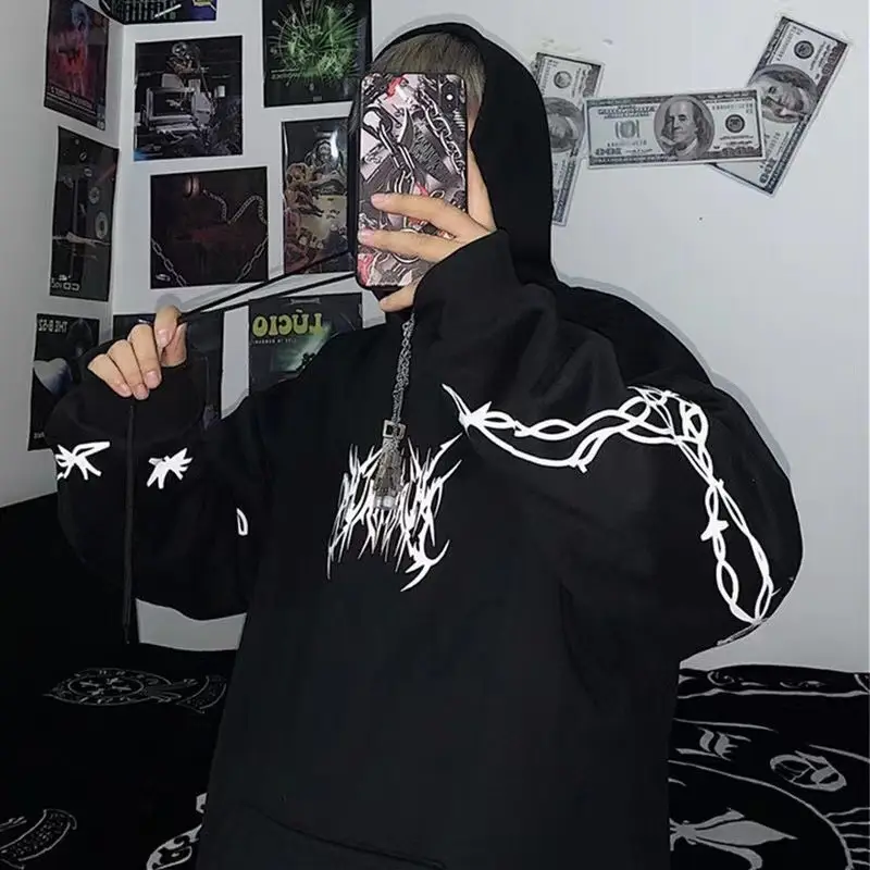 Black Flame Hoodie with Red Graphic Fleece Lined - Image 3