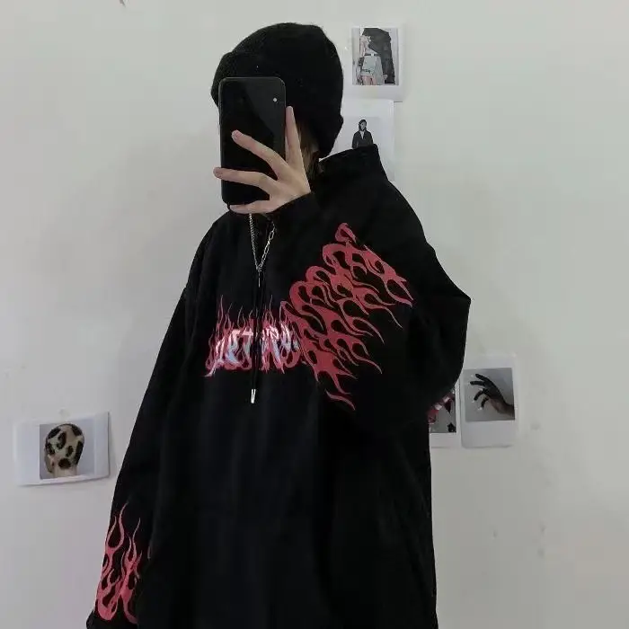 Black Flame Hoodie with Red Graphic Fleece Lined - Image 5