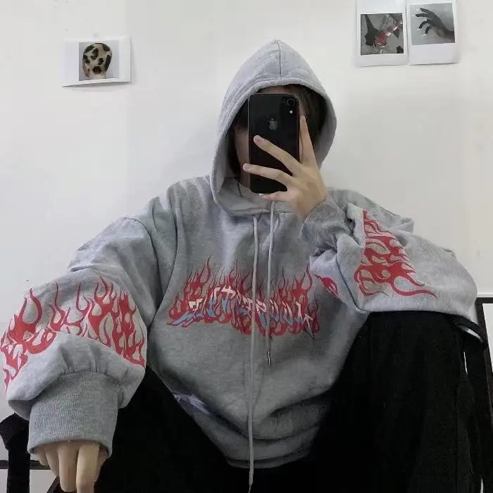 Black Flame Hoodie with Red Graphic Fleece Lined - Image 6