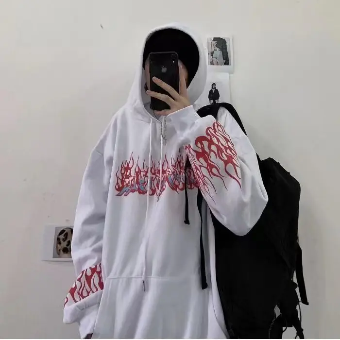 Black Flame Hoodie with Red Graphic Fleece Lined - Image 7