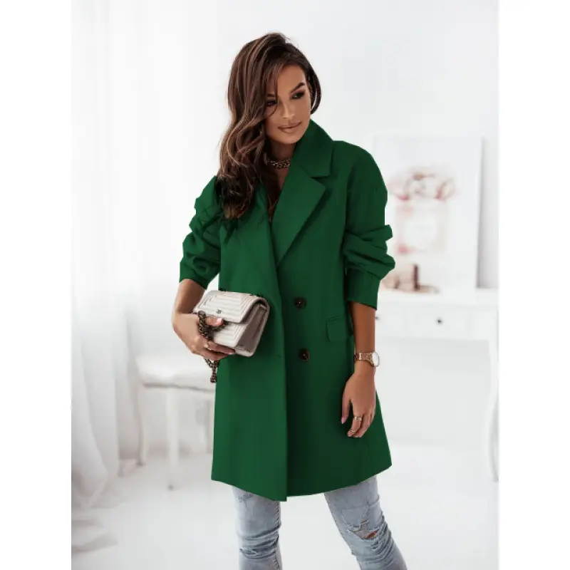 Women Woolen Long Sleeve Collar Jacket Red - Image 4