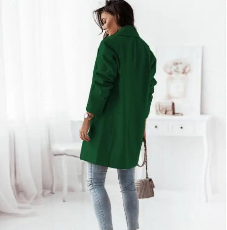 Women Woolen Long Sleeve Collar Jacket Red - Image 6