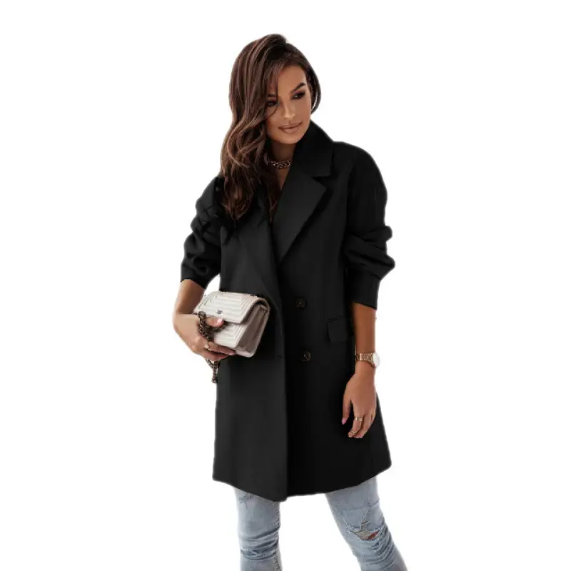Women Woolen Long Sleeve Collar Jacket Red - Image 7