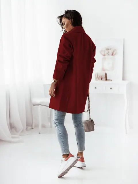 Women Woolen Long Sleeve Collar Jacket Red — feature 12