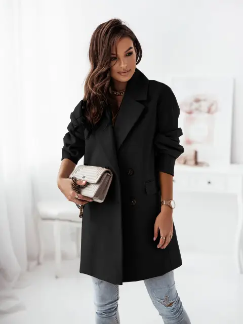 Women Woolen Long Sleeve Collar Jacket Red — feature 13