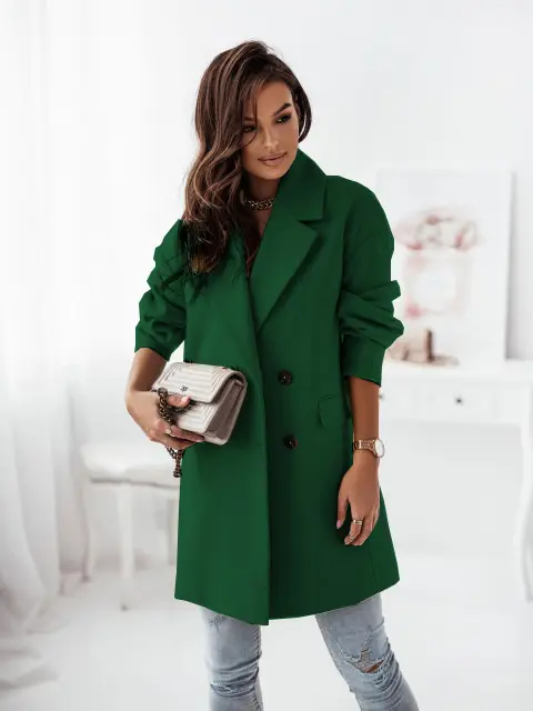 Women Woolen Long Sleeve Collar Jacket Red — feature 4