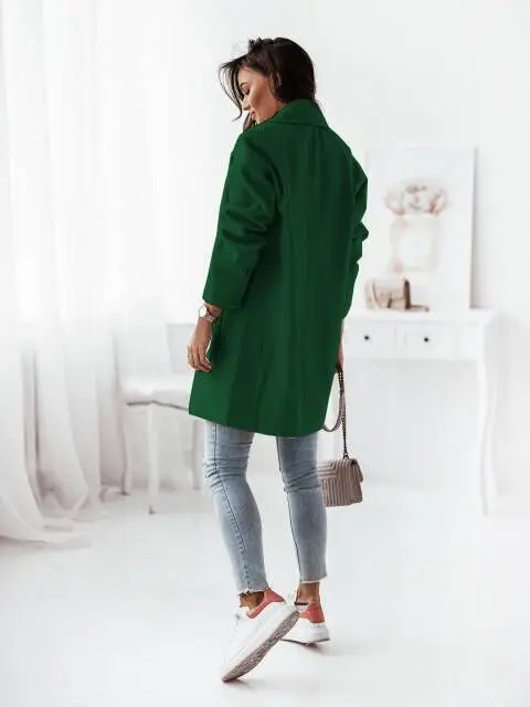 Women Woolen Long Sleeve Collar Jacket Red — feature 6