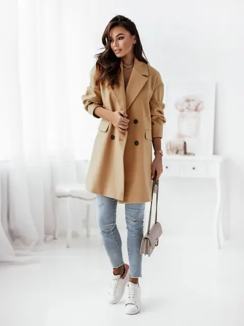 Women Woolen Long Sleeve Collar Jacket Red — feature 8