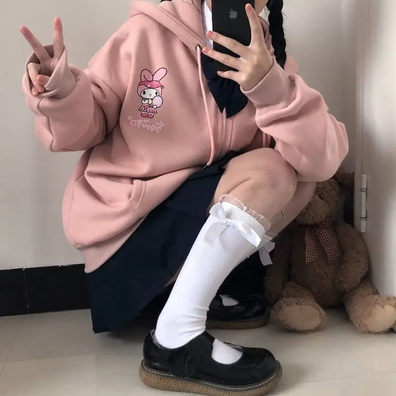 Light Blue Fleece Hoodie with Cartoon Print - Image 5