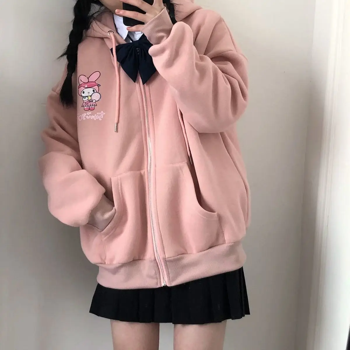 Light Blue Fleece Hoodie with Cartoon Print - Image 6