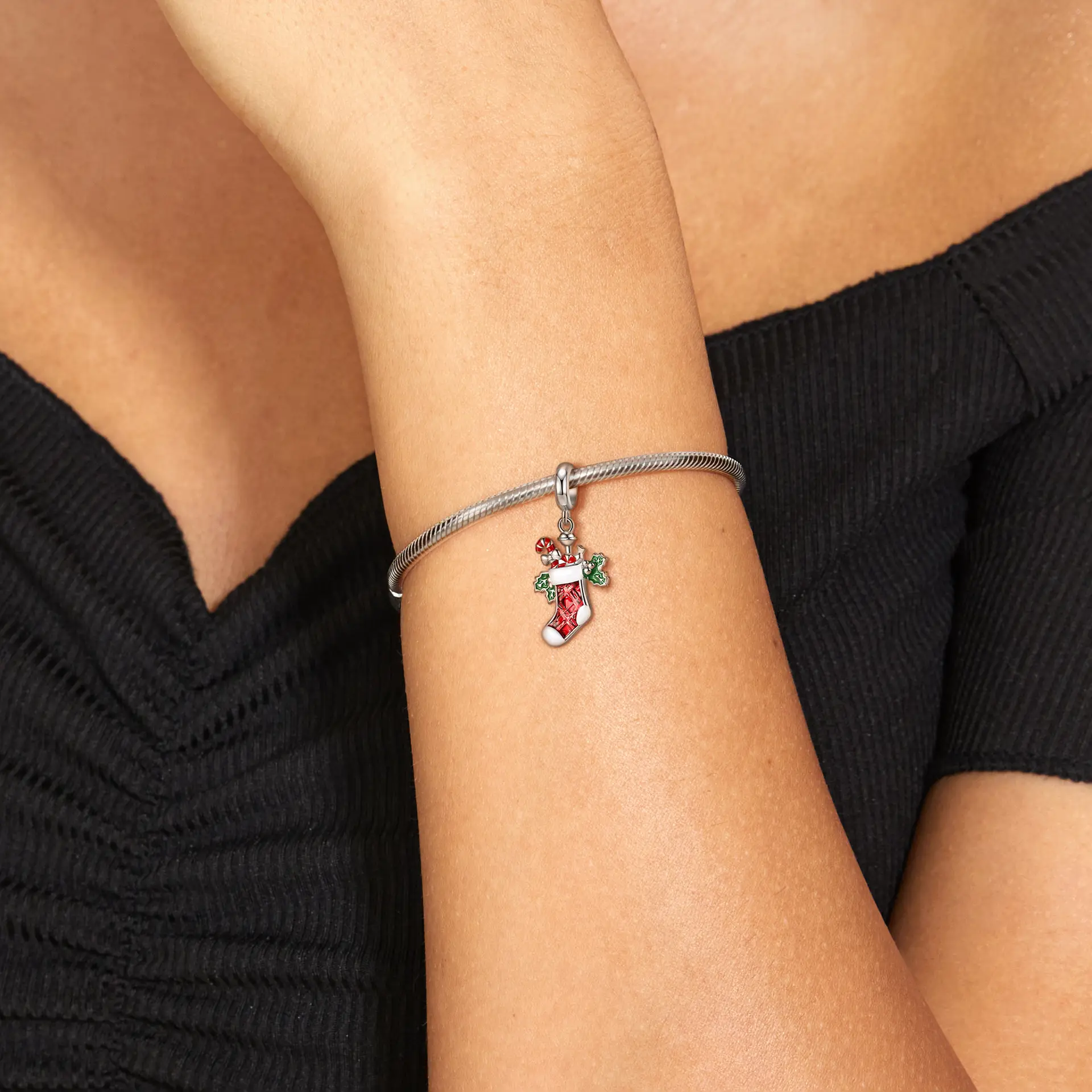 2022 Christmas Socks European American Fashion Bracelet S925 Silver - Image 3