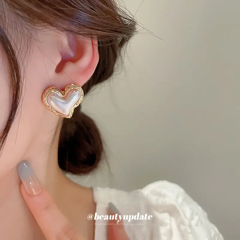 Silver Needle Pearl Heart Earrings for Women