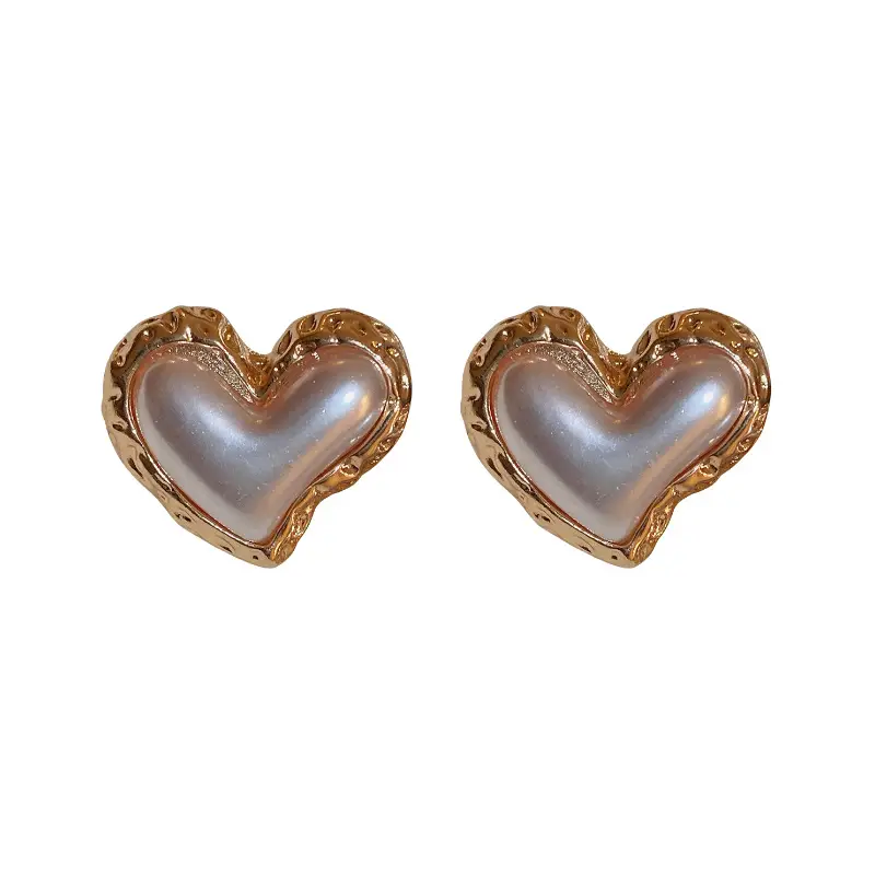 Silver Needle Pearl Heart Earrings for Women