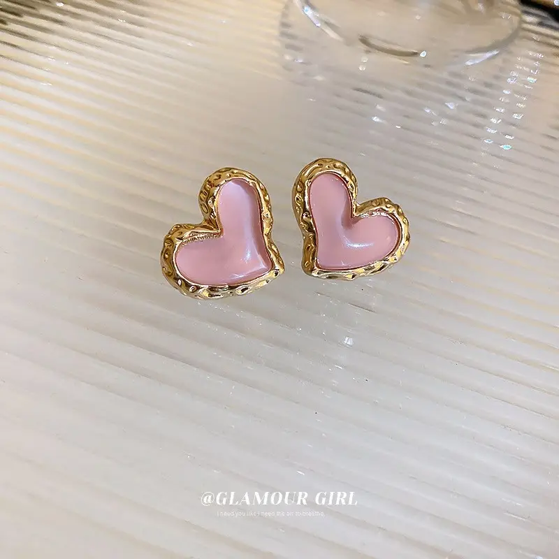 Silver Needle Pearl Heart Earrings for Women