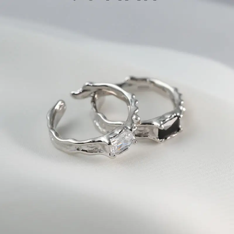 High-End Open Finger Rings with Black Zircon & Silver Plating — feature 7