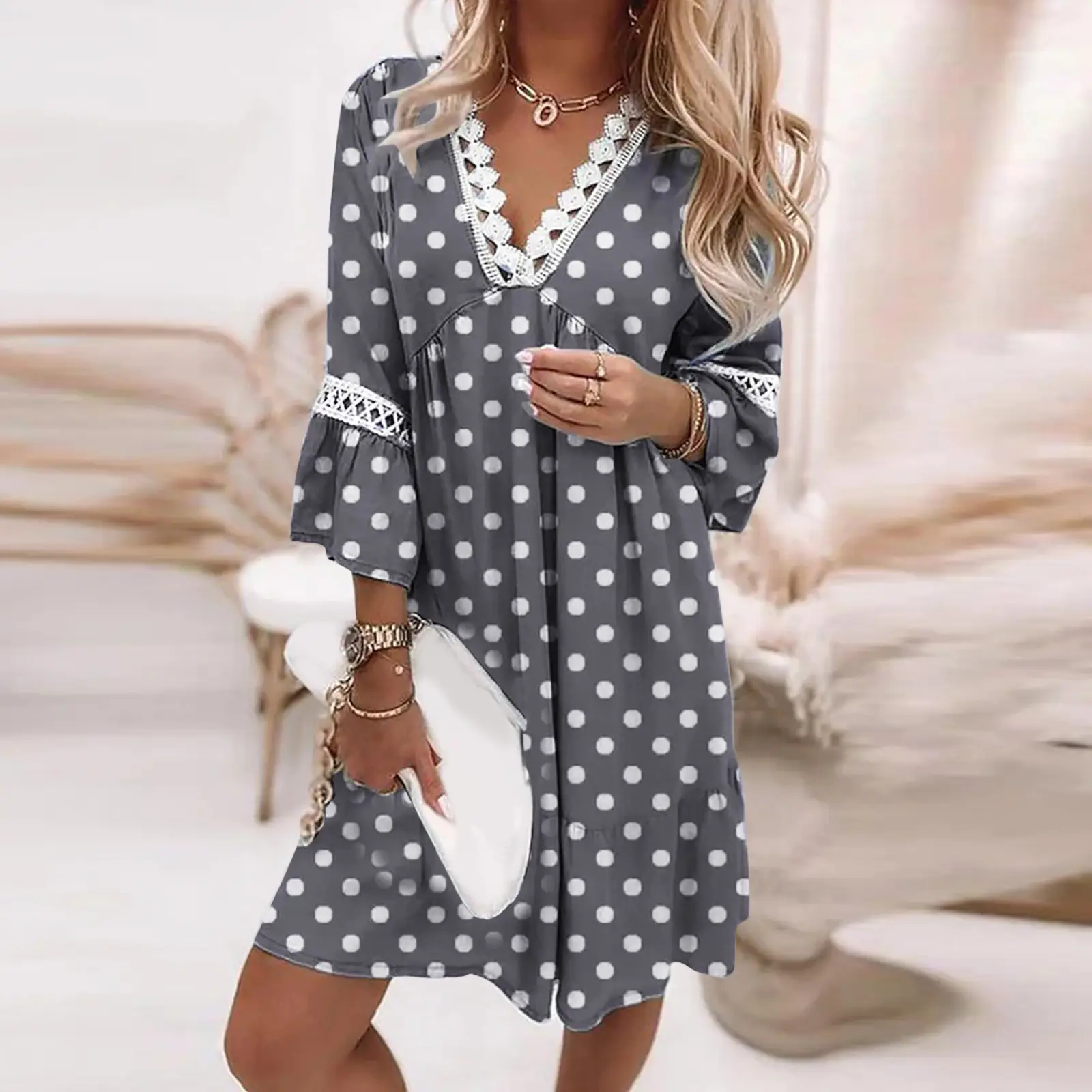 2022 V-Neck Floral Lace Dress Women - Image 7