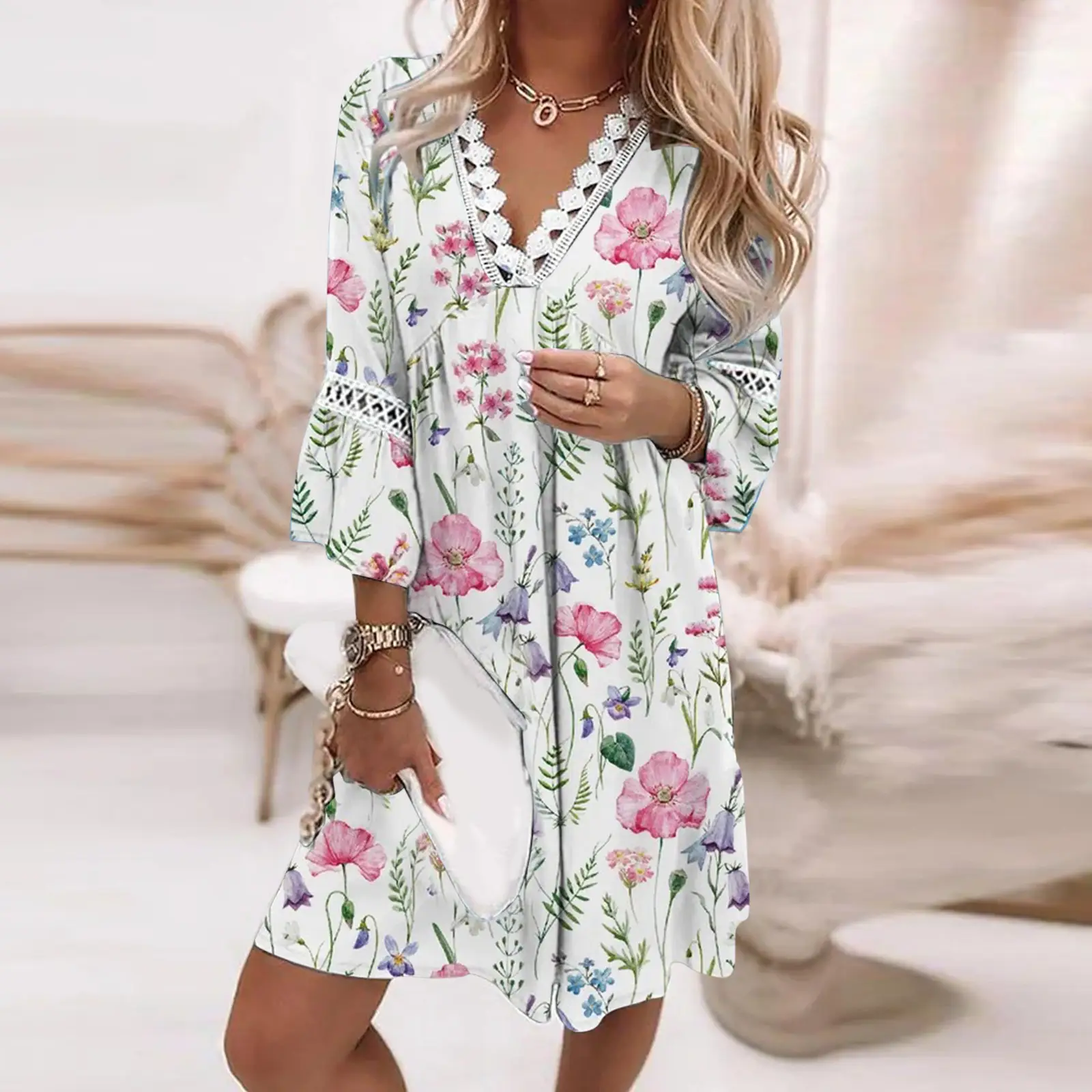 2022 V-Neck Floral Lace Dress Women - Image 8