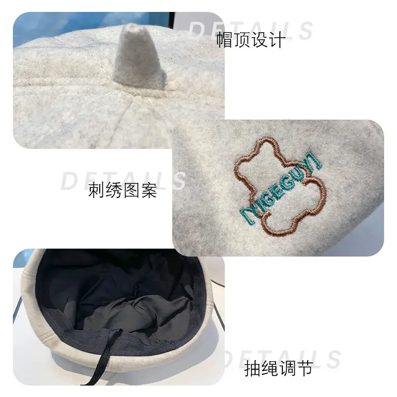 Black Woolen Embroidered Hat for Women - Image 8