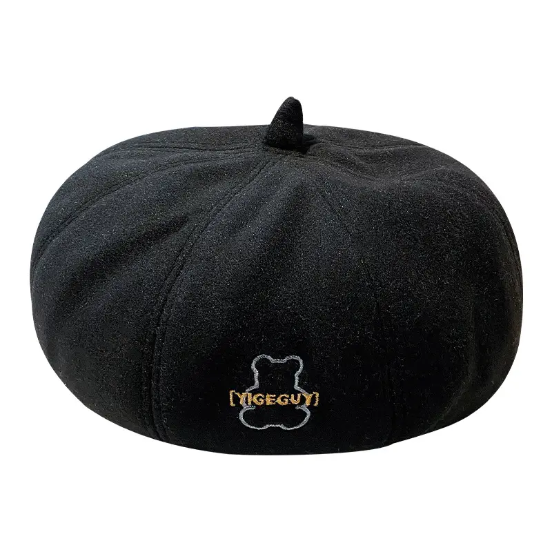 Black Woolen Embroidered Hat for Women - Image 9