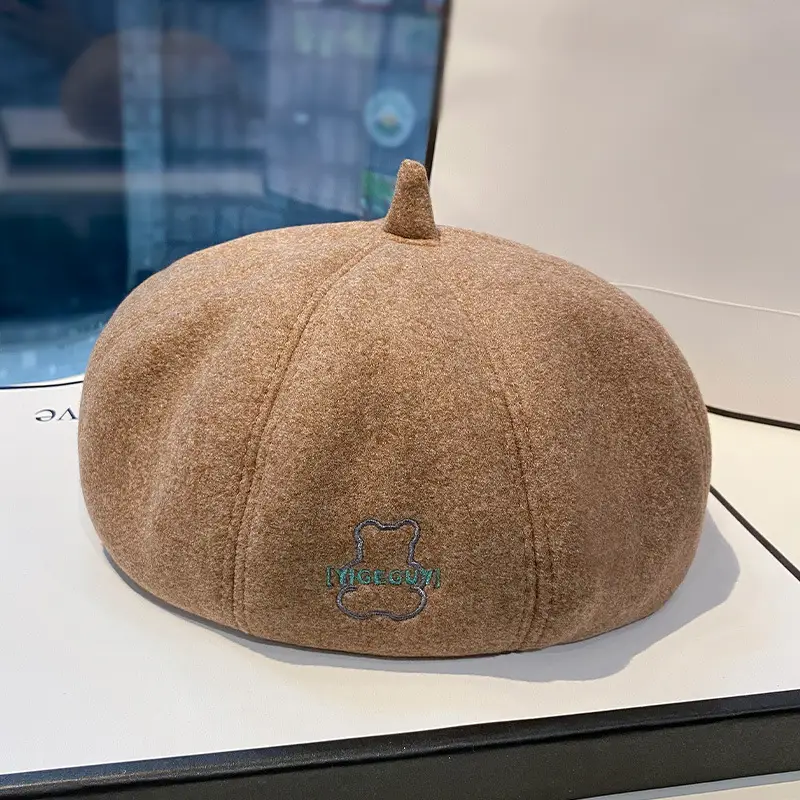 Black Woolen Embroidered Hat for Women - Image 3