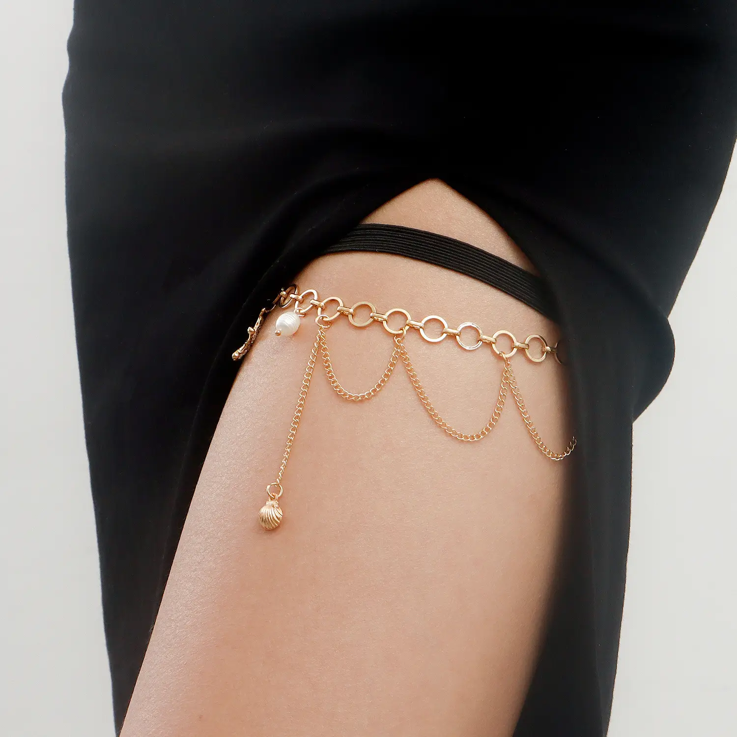 Gold European Cross-Country Pearl Leg Chain for Women