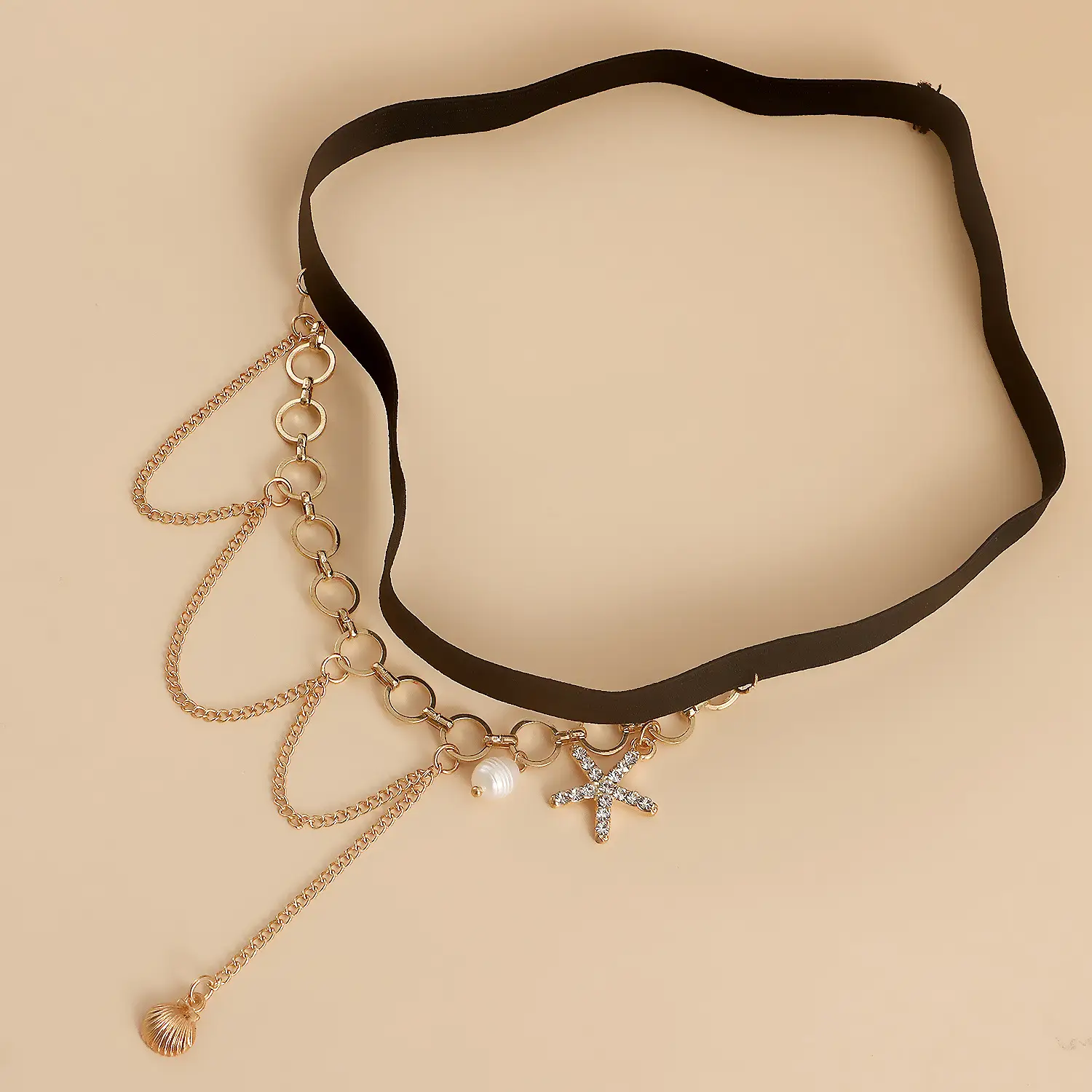 Gold European Cross-Country Pearl Leg Chain for Women