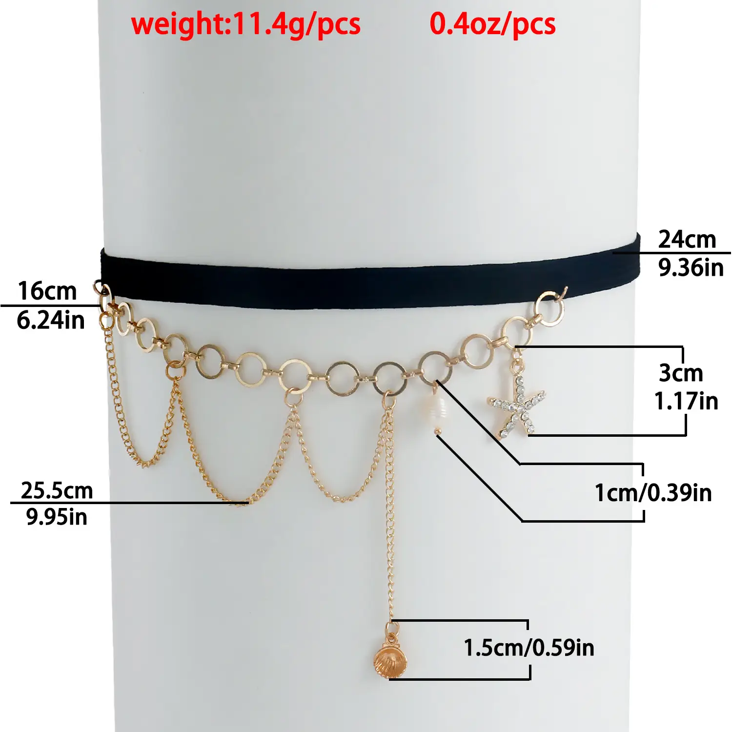 Gold European Cross-Country Pearl Leg Chain for Women