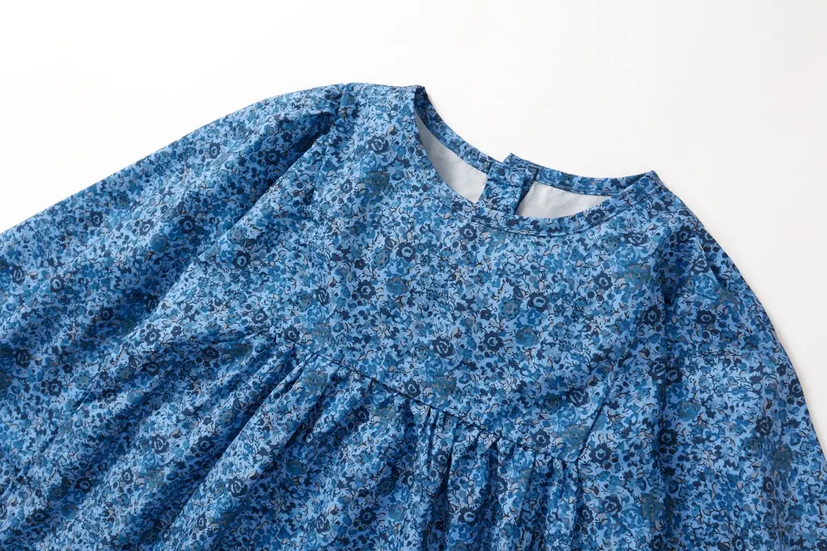 Girls Blue Floral Puff Sleeve Dress 2025 Autumn — feature 16