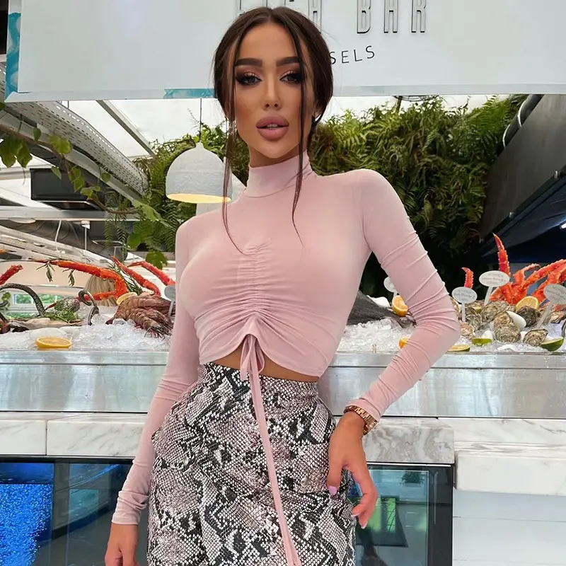 Women's Black Long Sleeve Crop Top with Snake Shorts - Image 3