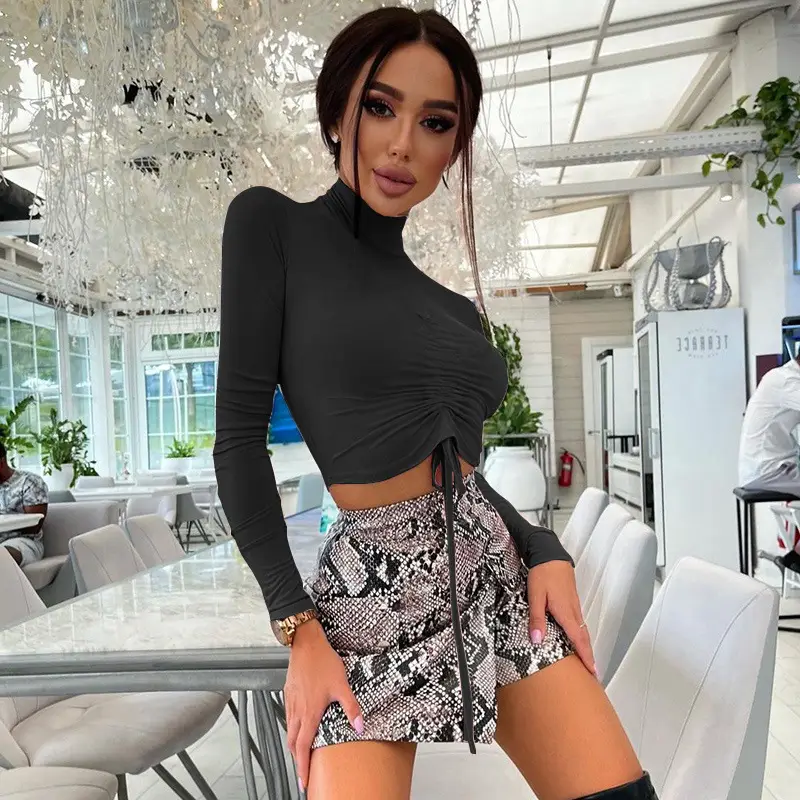 Women's Black Long Sleeve Crop Top with Snake Shorts - Image 5