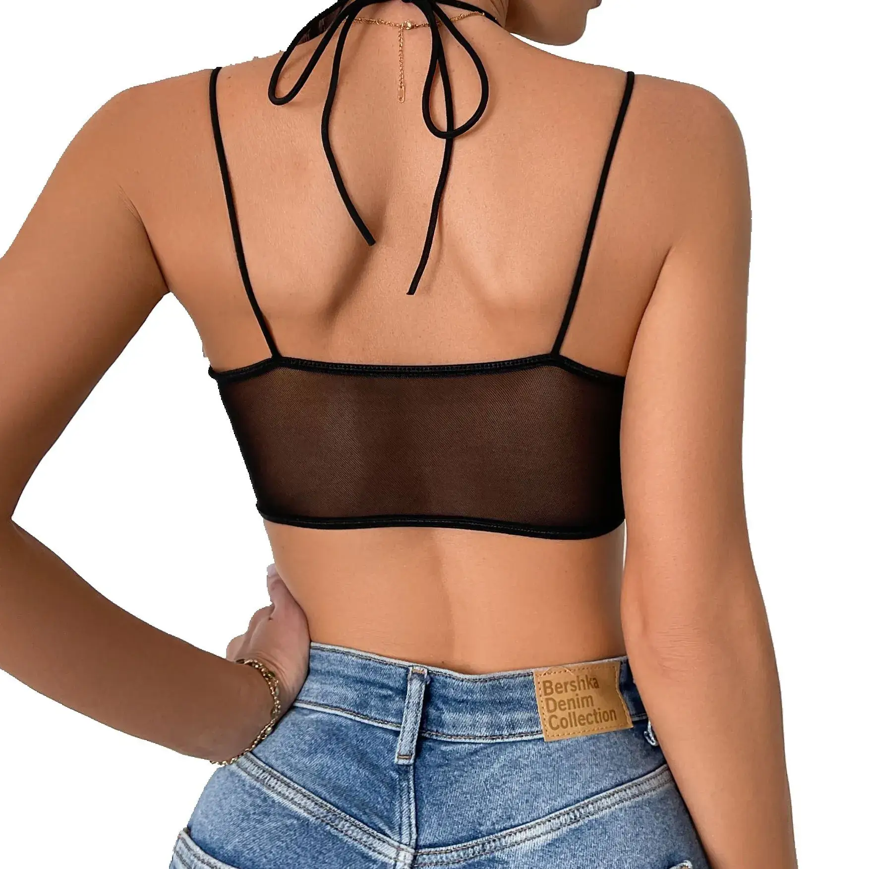 Blue Mesh See-Through Steel Ring Top-Up Bra